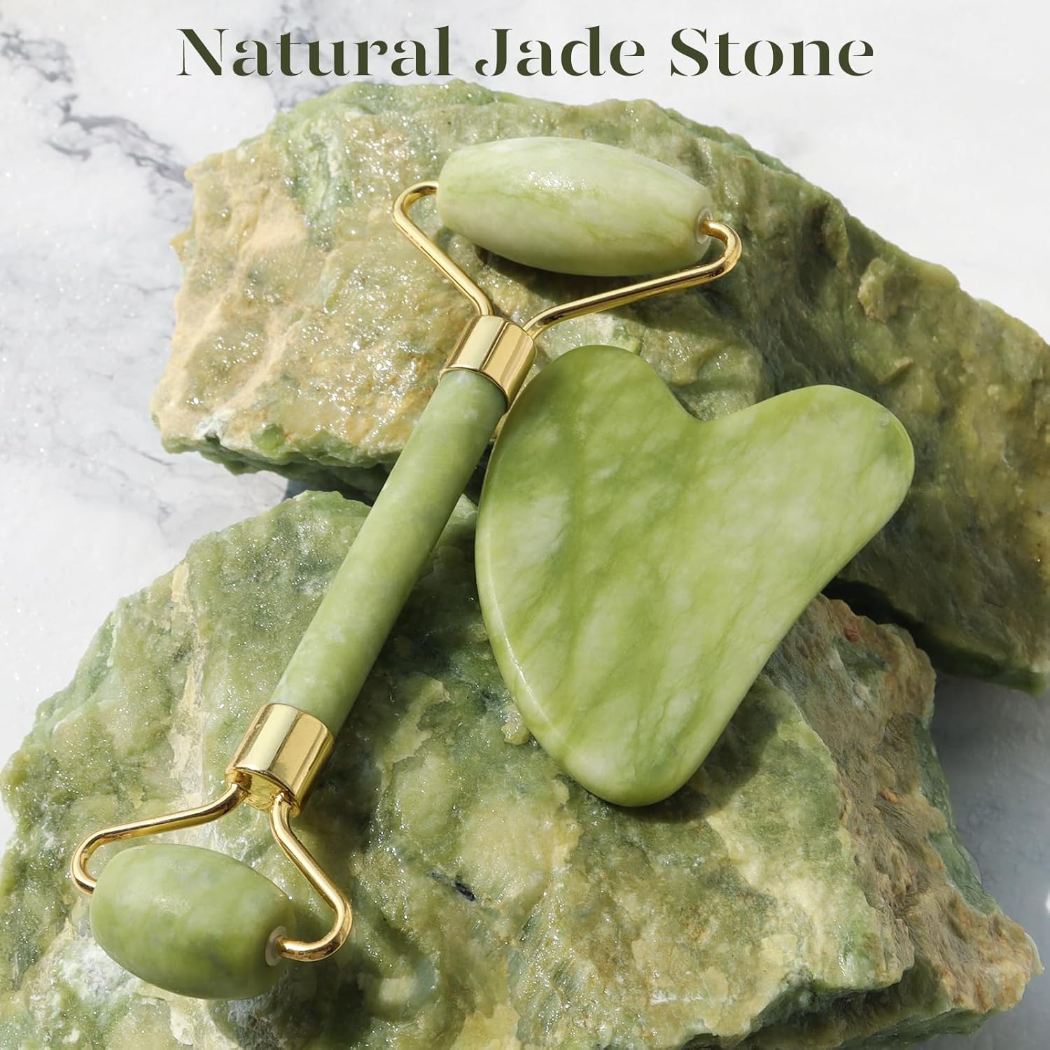 Natürliches Jade-Roller- und Gua-Sha-Set – Gesichtsmassagegerät